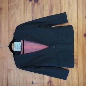 Cartonnier Anthropologie  Charcoal Blazer with Polka Dot Pink Lining XS/S